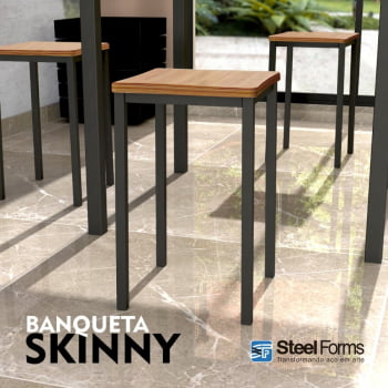 Banqueta Skinny C/ Assento Madeira - Preta