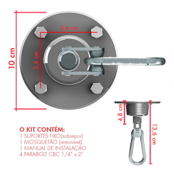 Gancho Mosquetão Giratório Para Teto - Alumínio (c/ parabolt)