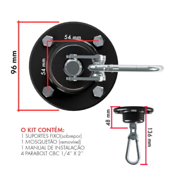 Gancho Mosquetão Giratório Para Teto - Preto (c/ parabolt)